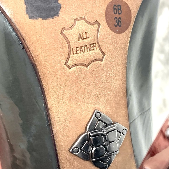 BCBGMaxAzria Platform Studded Patent Gray/Green Pumps 6 Edgy Grunge Punk Classic - Picture 12 of 16